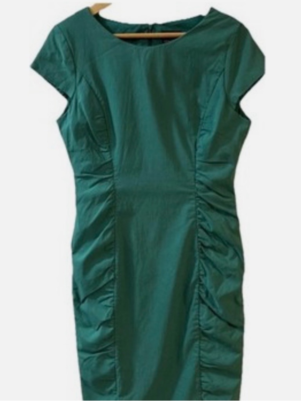 Adriana Papell Woman's Ruched Sheath Dress Cup Sleeve, Elegant Size 10 Green
